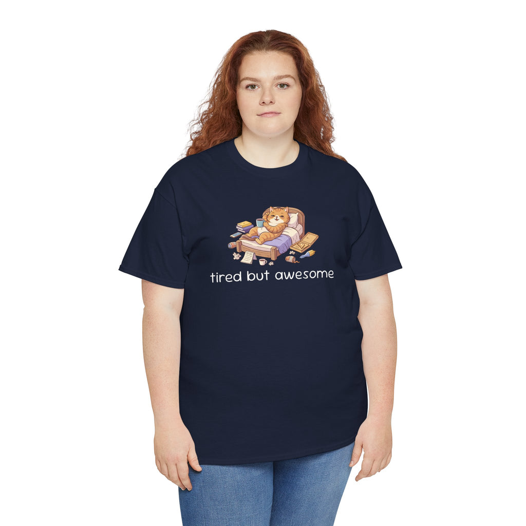 'Tired But Awesome' Cute Cat Relaxing Graphic Tee