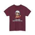 Maroon t-shirt with a cat in a football helmet graphic and text i just hope both teams have fun on a white background