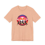 Retro Sunset Dancing Dogs T-Shirt — Vintage Rainbow Skyline Graphic Tee
