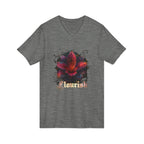 Floral Lily V‑Neck Tee – Dark Garden Bloom Graphic Shirt 'Flourish'