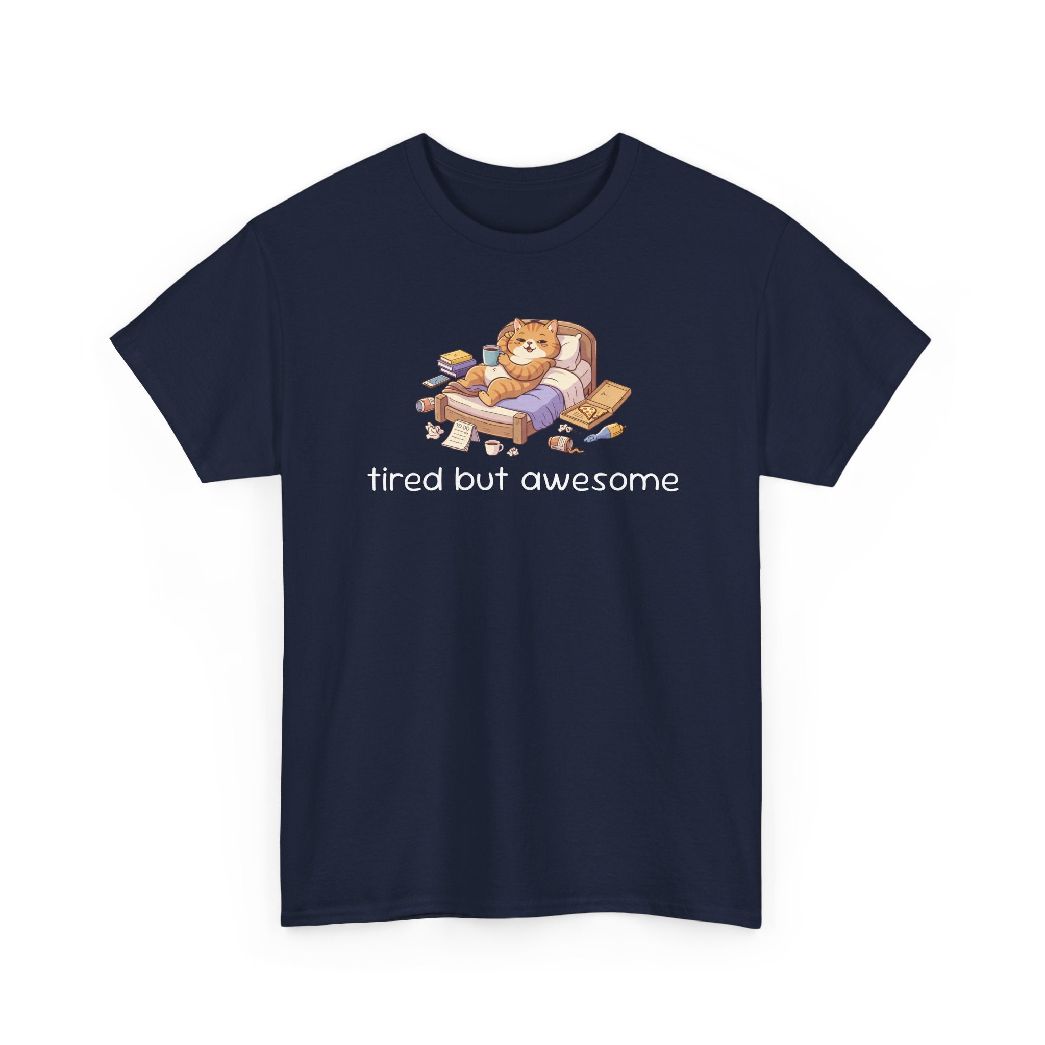 'Tired But Awesome' Cute Cat Relaxing Graphic Tee