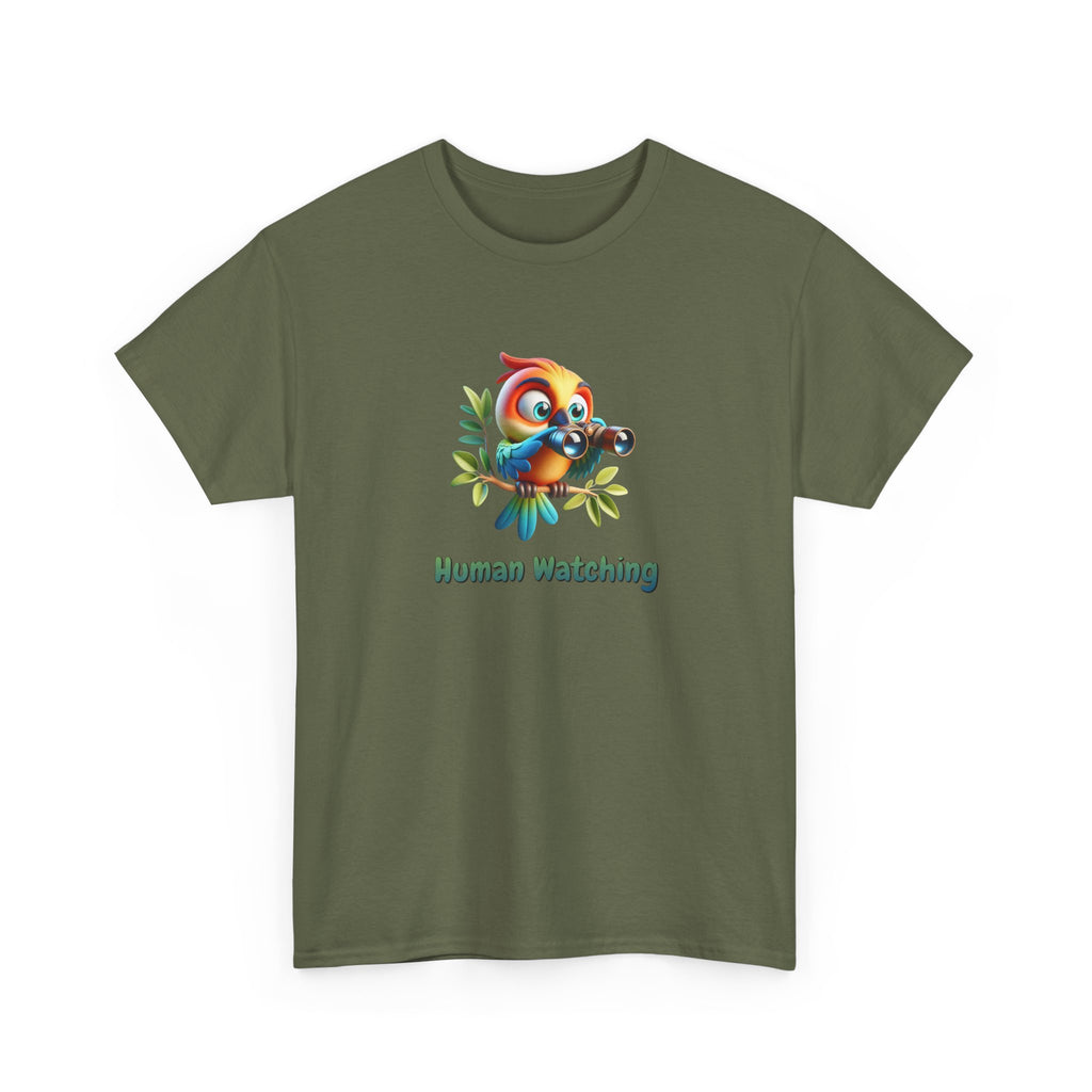 T‑Shirt — Cute Bird with Binoculars "Human Watching" Graphic Tee