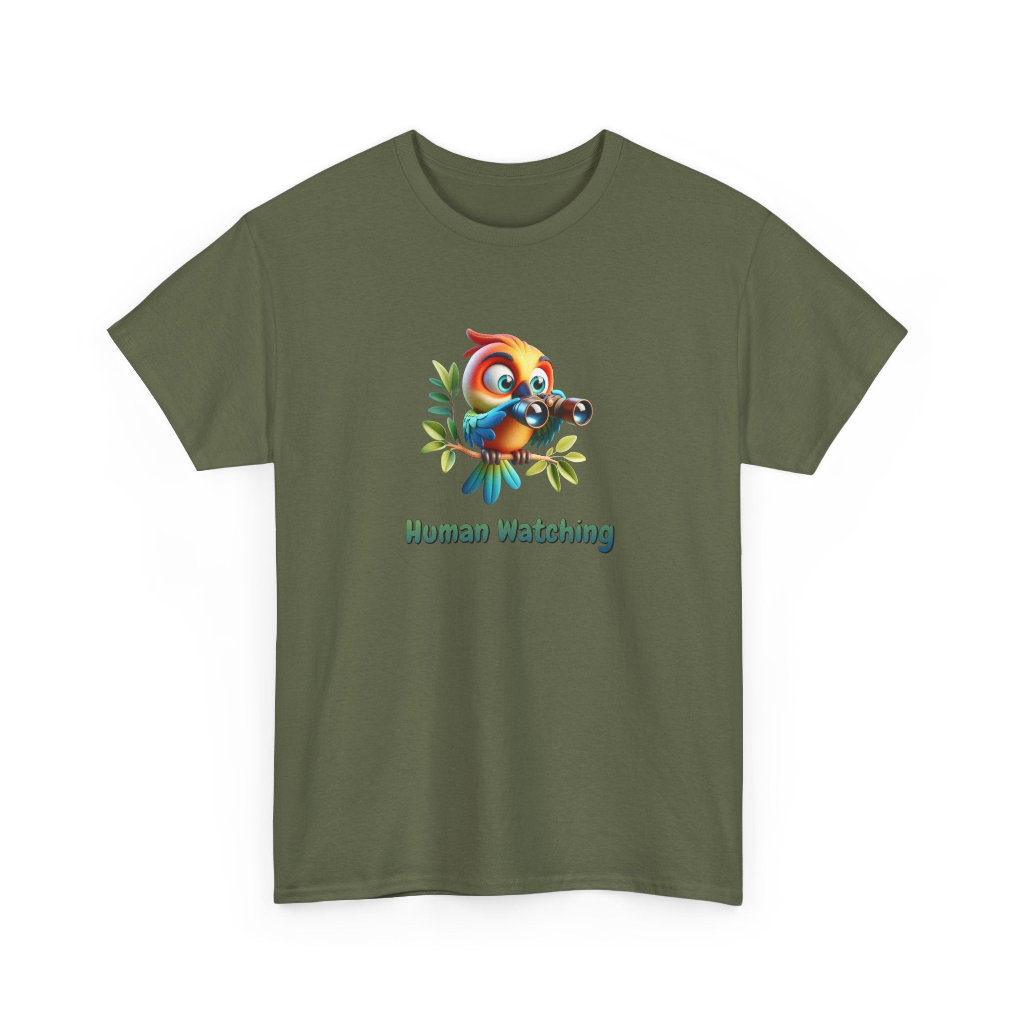 T‑Shirt — Cute Bird with Binoculars "Human Watching" Graphic Tee