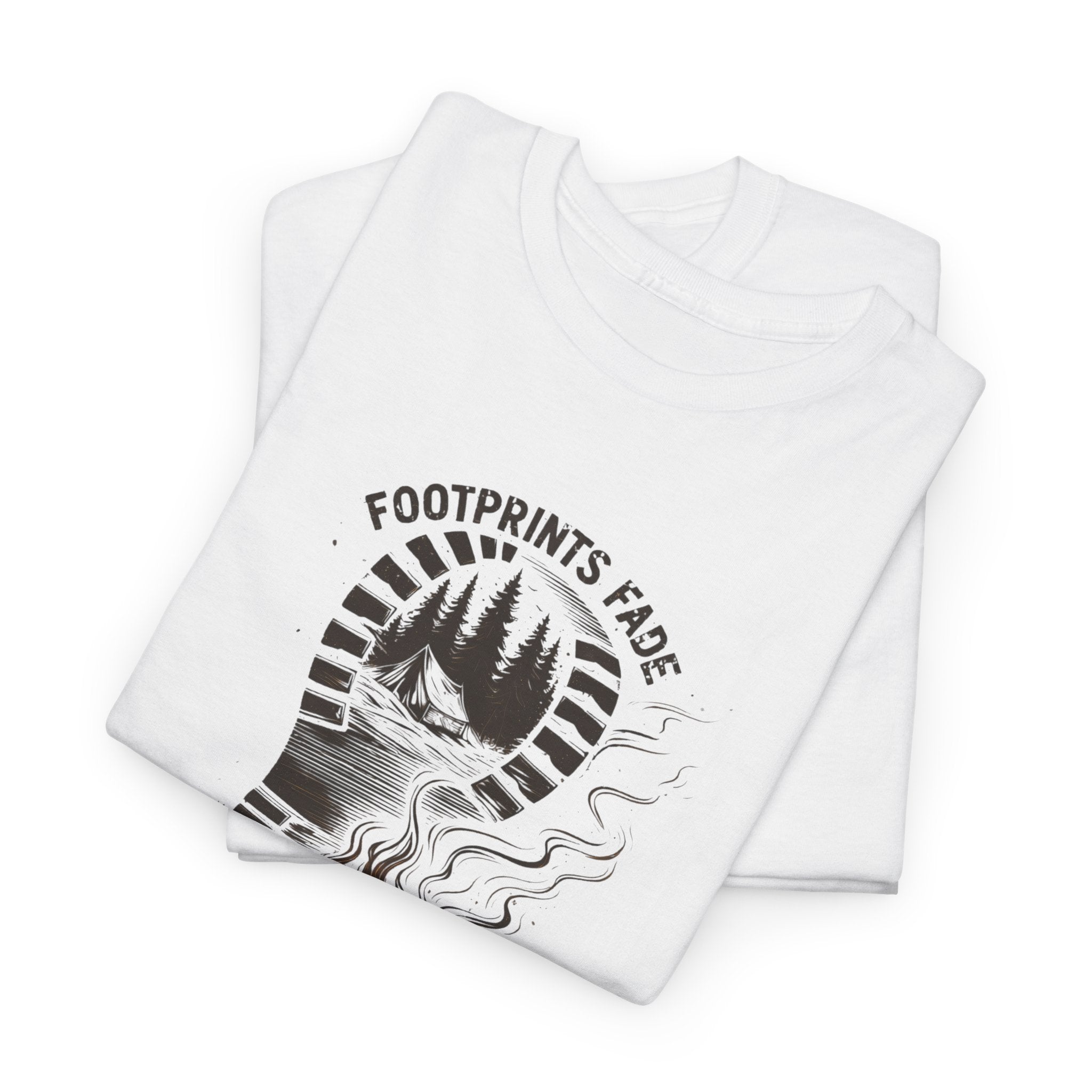 Campfire Adventure Tee — "Footprints Fade, Stories Stay" Outdoor Graphic Shirt