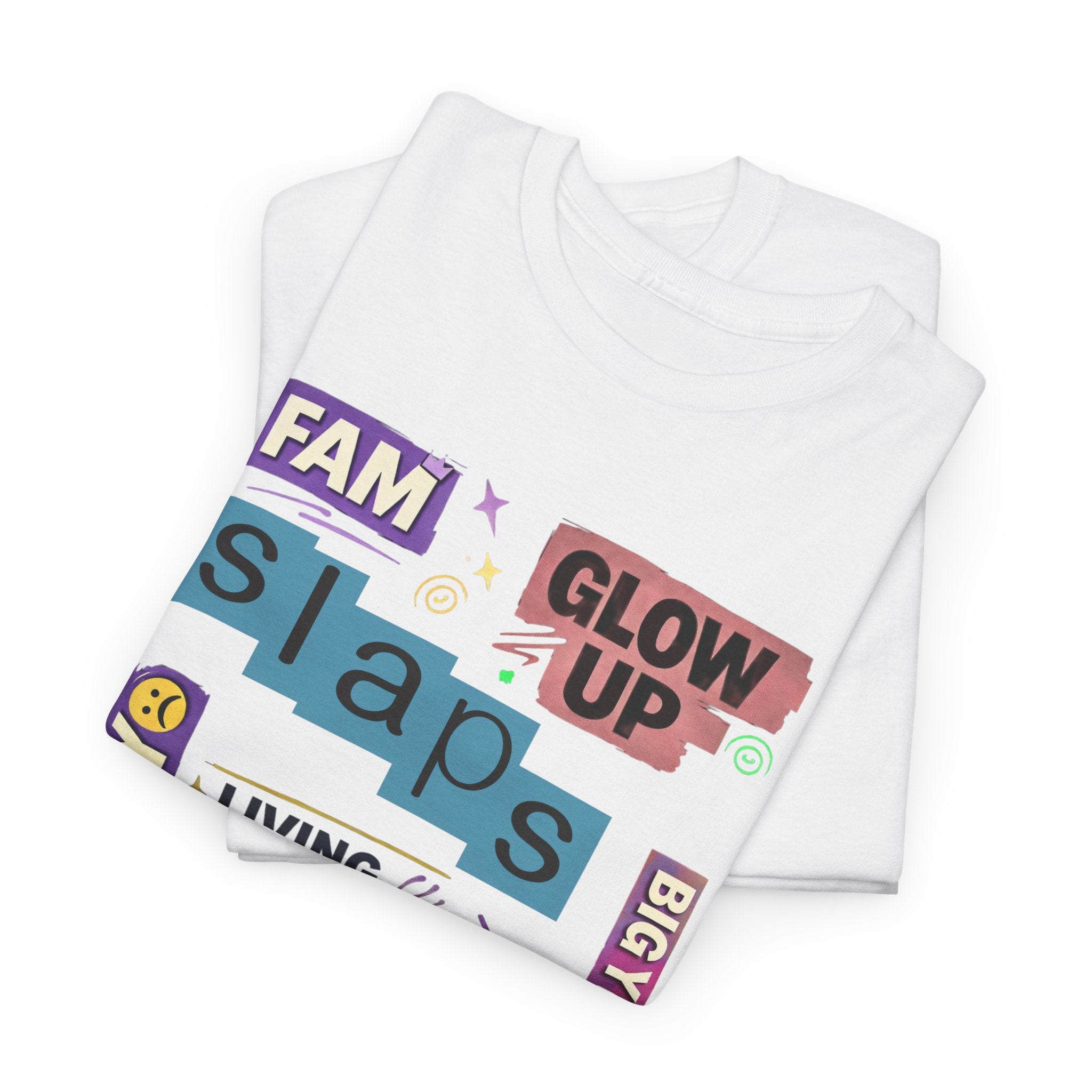 Gen Z Graphic Tee — Trendy Sticker-Style Words Design
