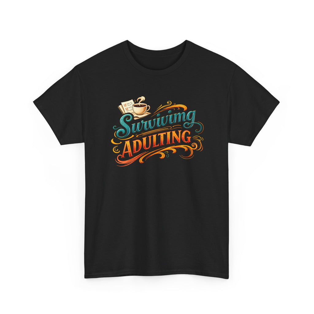 Surviving Adulting T-Shirt — Funny Retro Coffee Graphic Tee for Adults