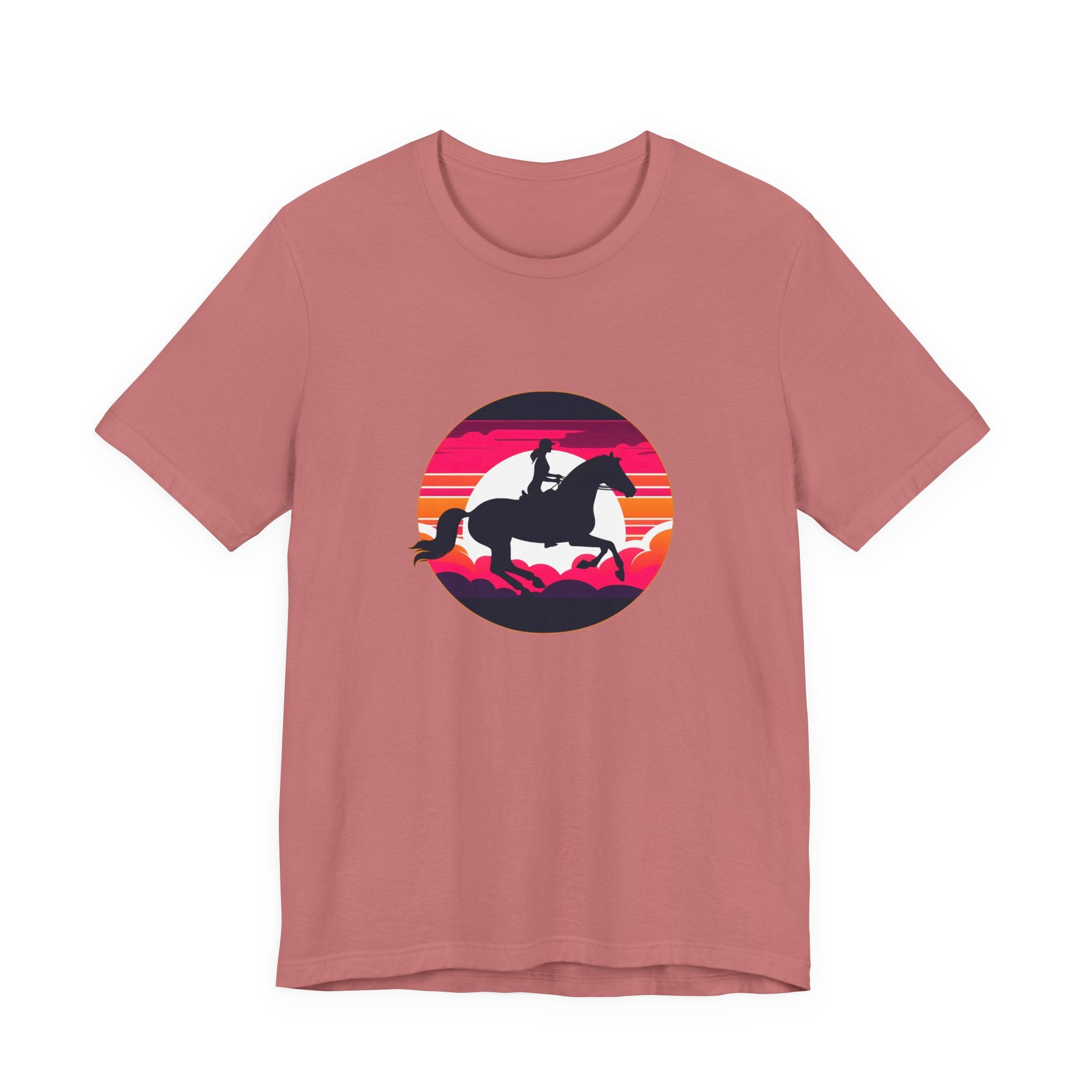 Woman Horse Riding Retro Sunset Tee