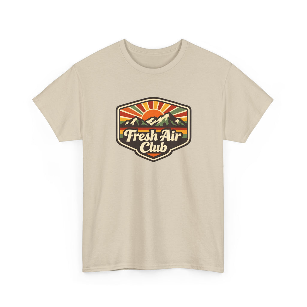 Fresh Air Club T-Shirt — Retro Mountain Sunset Outdoor Tee
