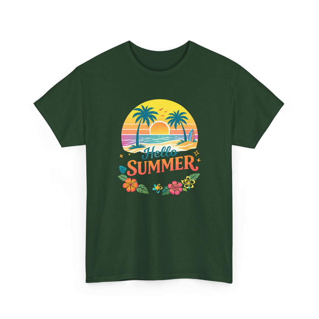 Hello Summer T-Shirt — Tropical Beach Palm Tree Graphic Tee