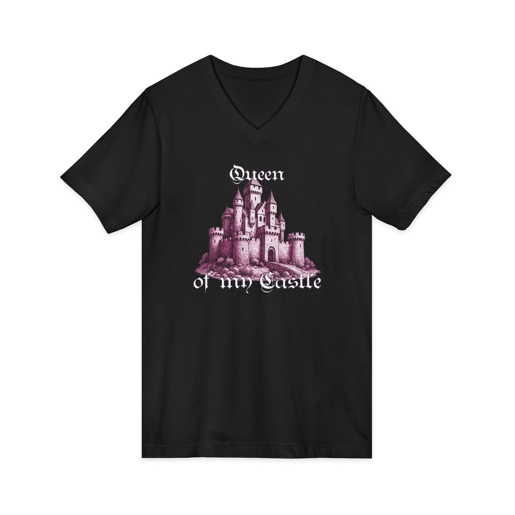 Fairytale Castle V-Neck Tee — 'Queen of My Castle' Vintage Castle Graphic