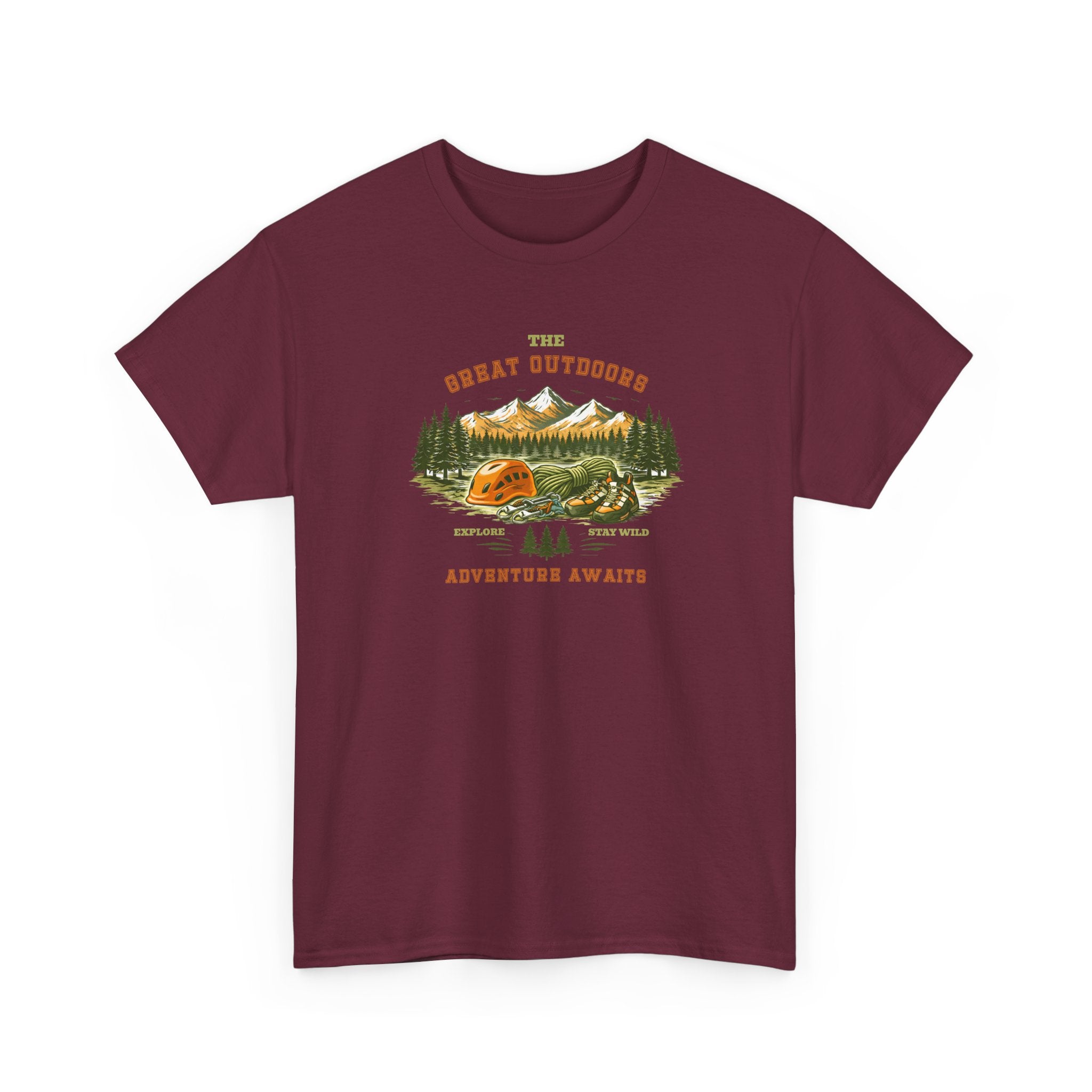Rock Climbing Camping T-Shirt — "The Great Outdoors: Adventure Awaits" Graphic Tee