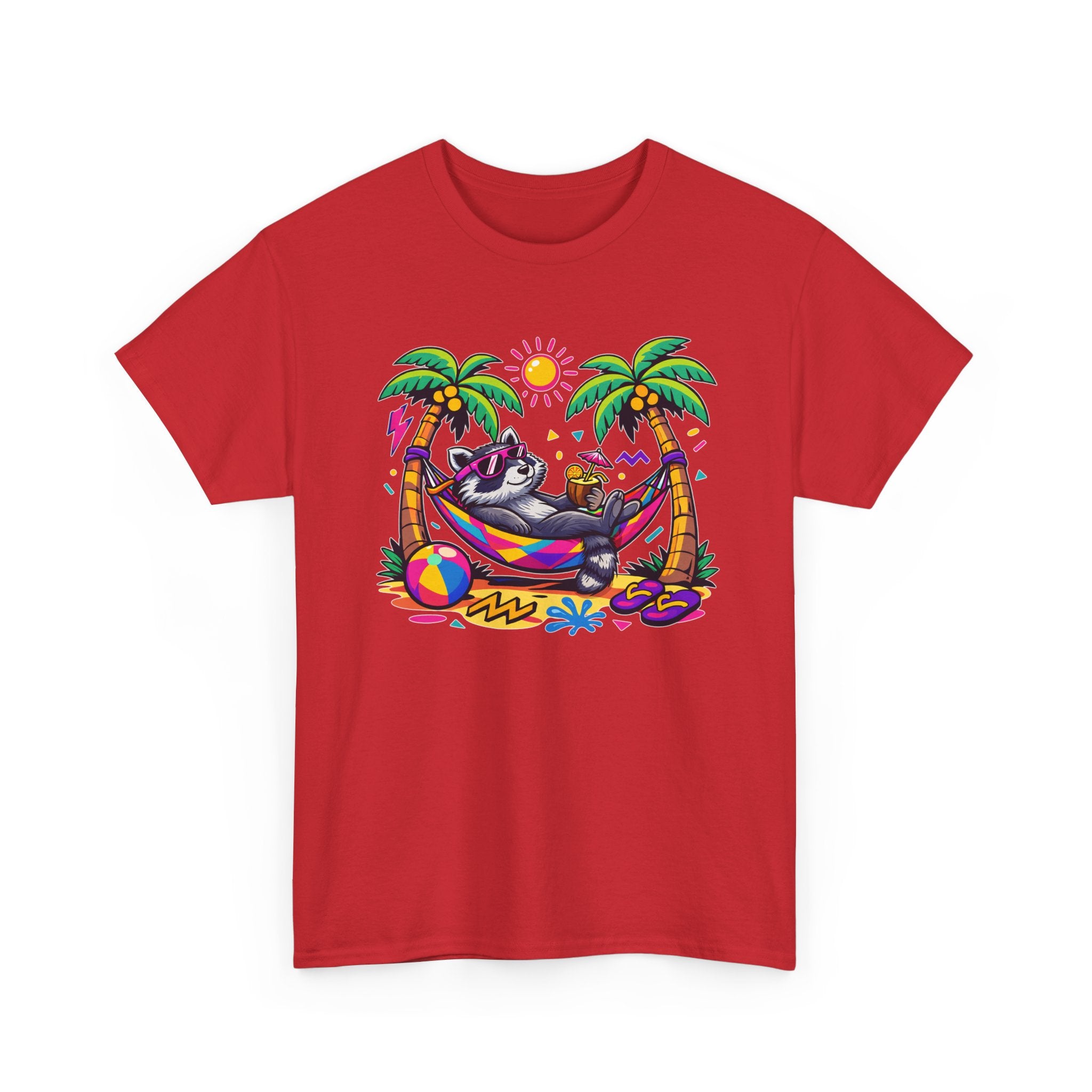 Beach Raccoon Hammock T‑Shirt — Tropical Summer Vibes Graphic Tee