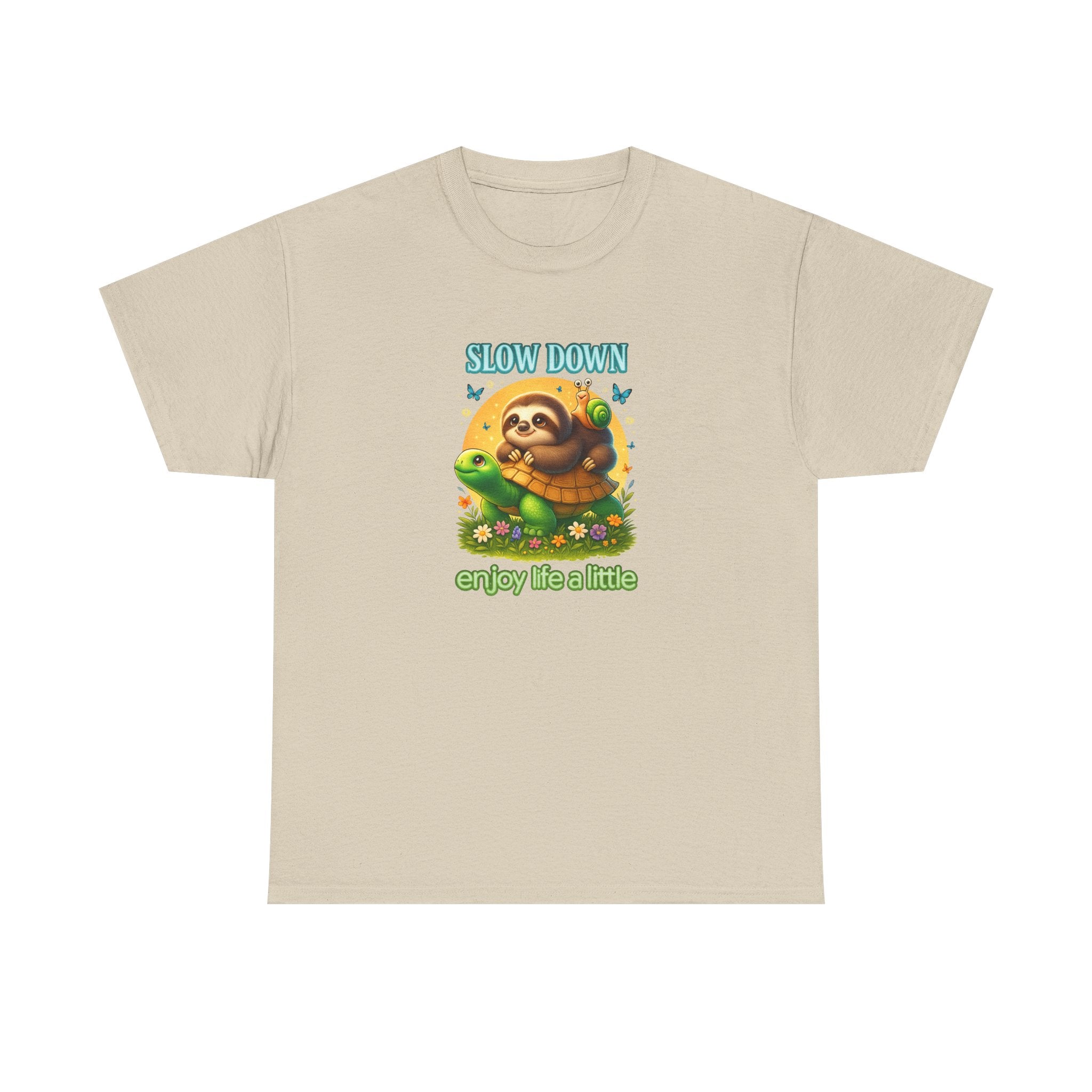 Slow Down Turtle Sloth & Snail V-Neck Tee — "Enjoy Life a Little" Relaxed Graphic Shirt