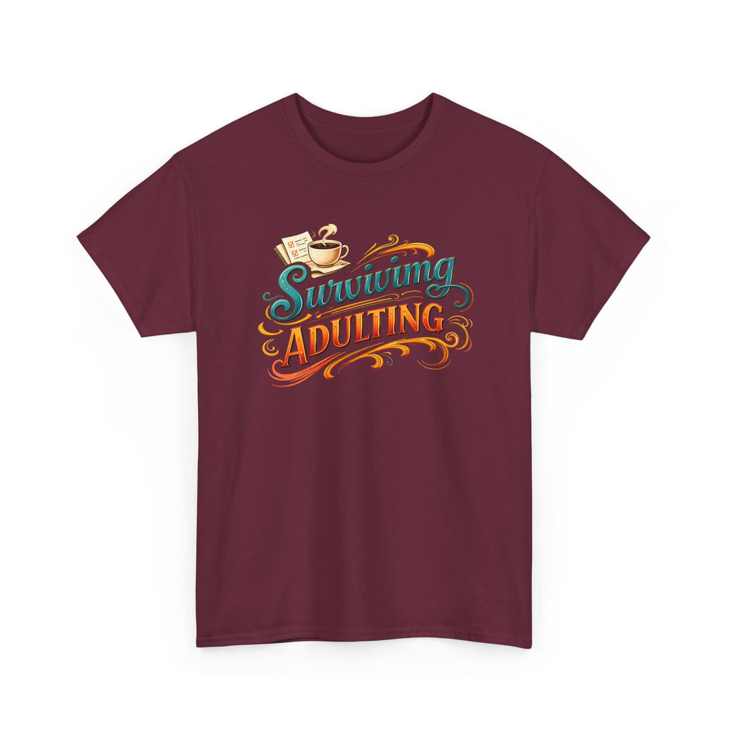 Surviving Adulting T-Shirt — Funny Retro Coffee Graphic Tee for Adults