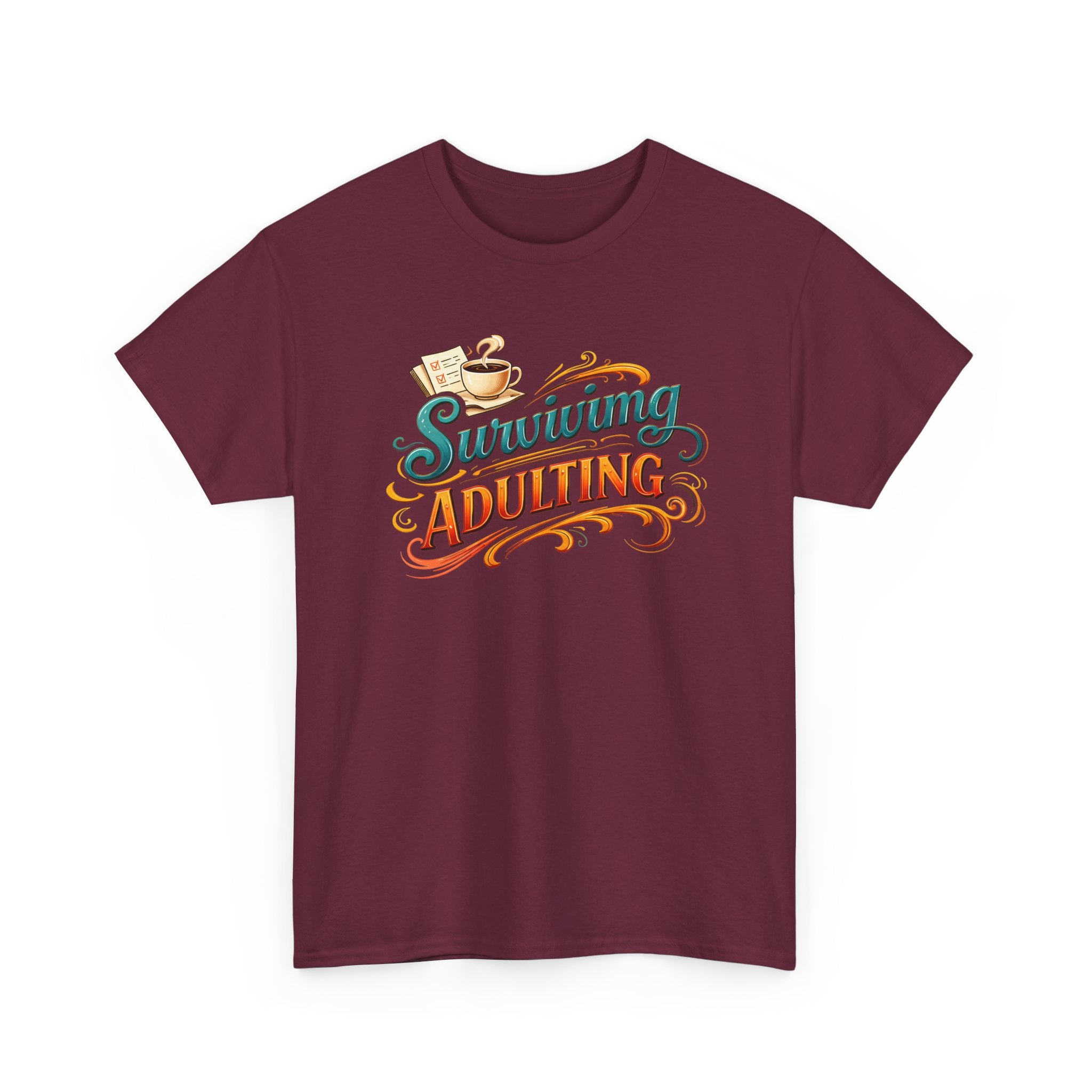 Surviving Adulting T-Shirt — Funny Retro Coffee Graphic Tee for Adults