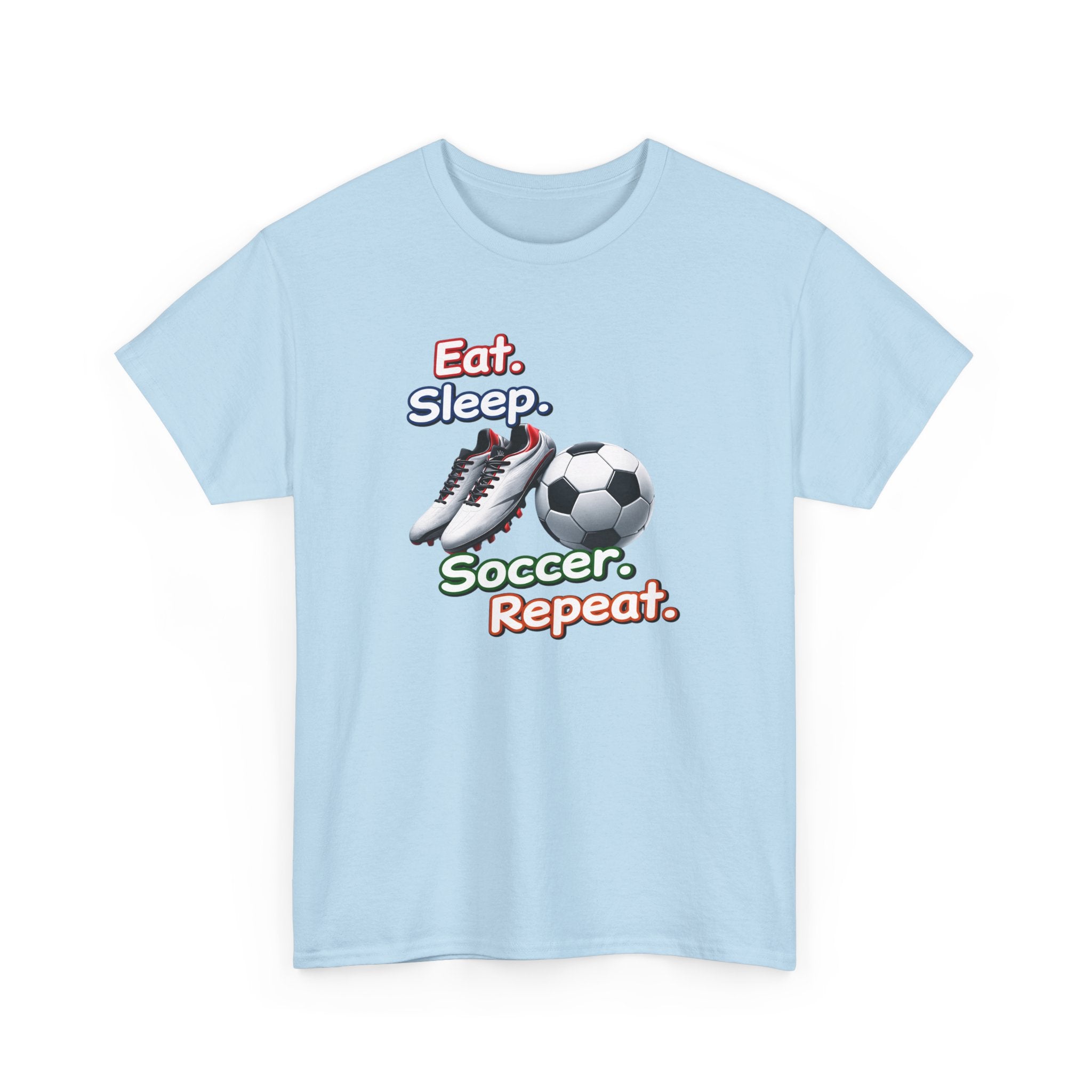 Soccer T-Shirt — "Eat. Sleep. Soccer. Repeat." Graphic Tee for Players & Fans