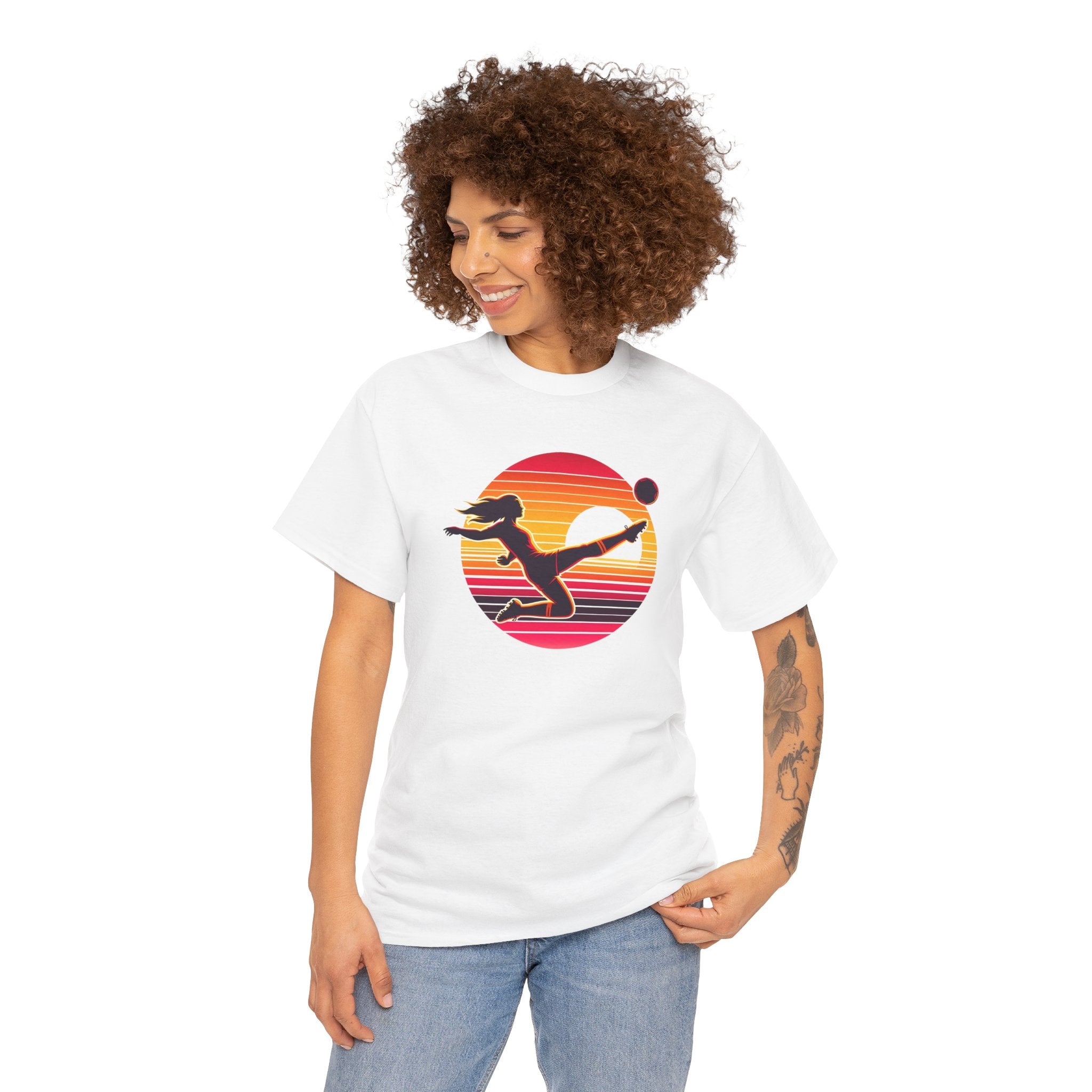 Football Soccer Silhouette Tee — Retro Sunset Football T-Shirt