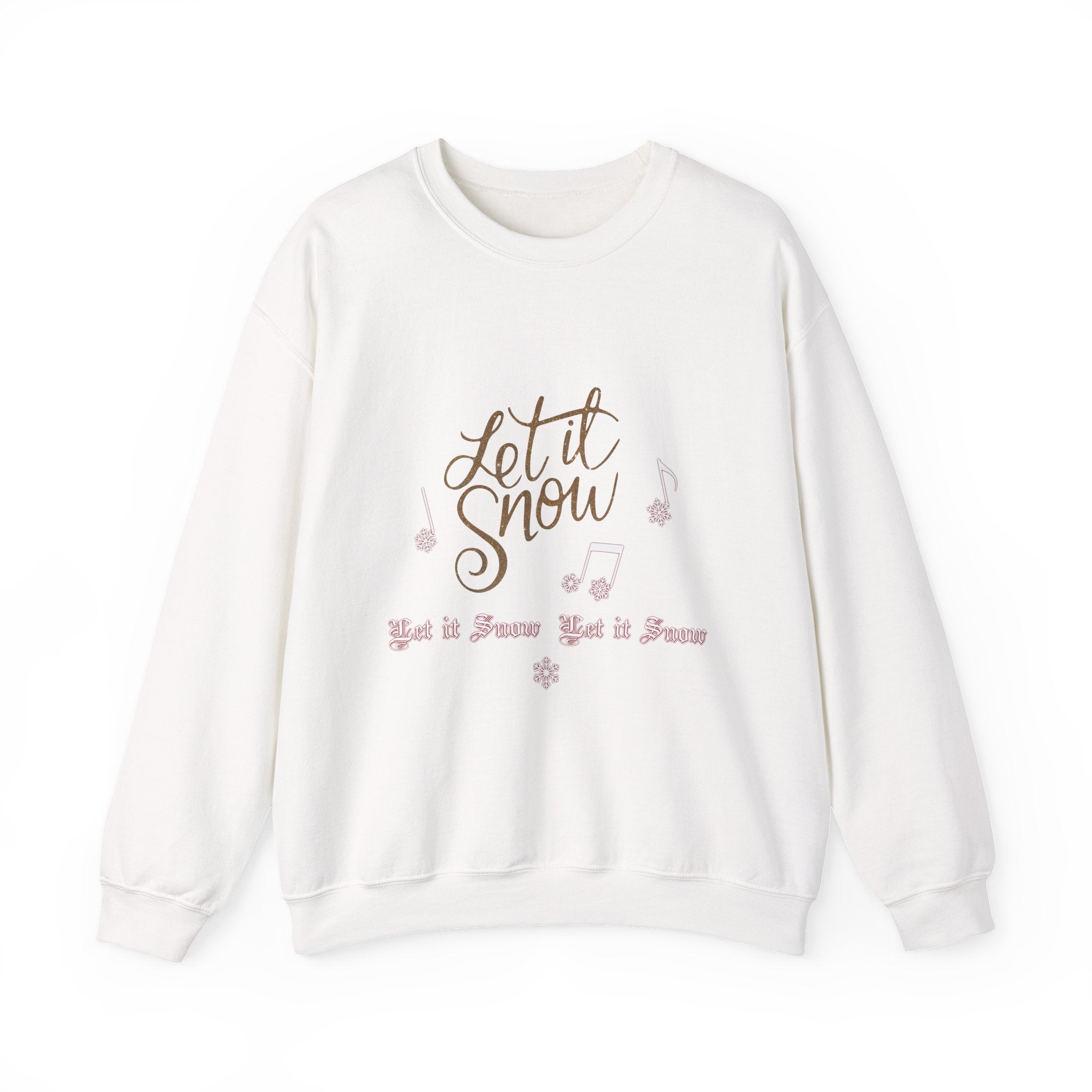 let it snow christmas carol song in gold and red lettering with snowflake music note