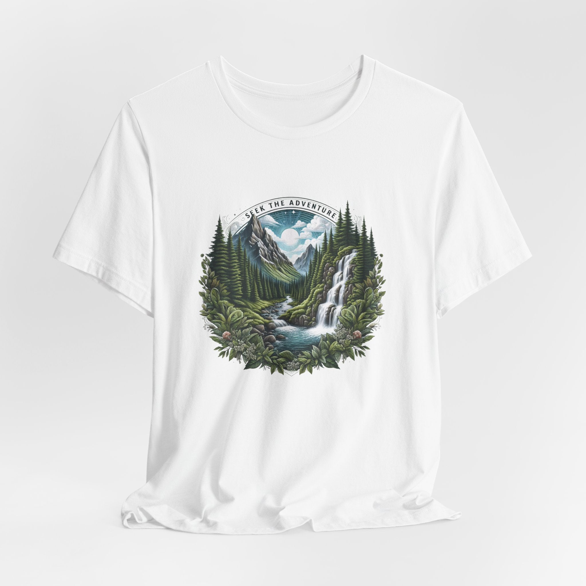 Nature Adventure T-Shirt — Mountain Waterfall Forest Graphic Tee