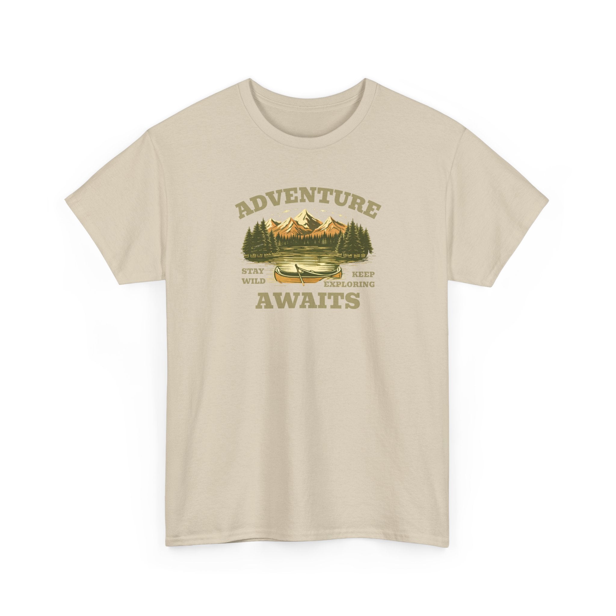 Adventure Awaits T-Shirt — Vintage Mountain Canoe Graphic Tee