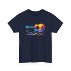 Guitar Sunset T-Shirt — Retro Tropical Sunrise Music Tee