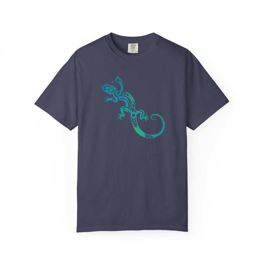 Tribal Lizard Graphic Tee — Blue Green Gecko T-Shirt