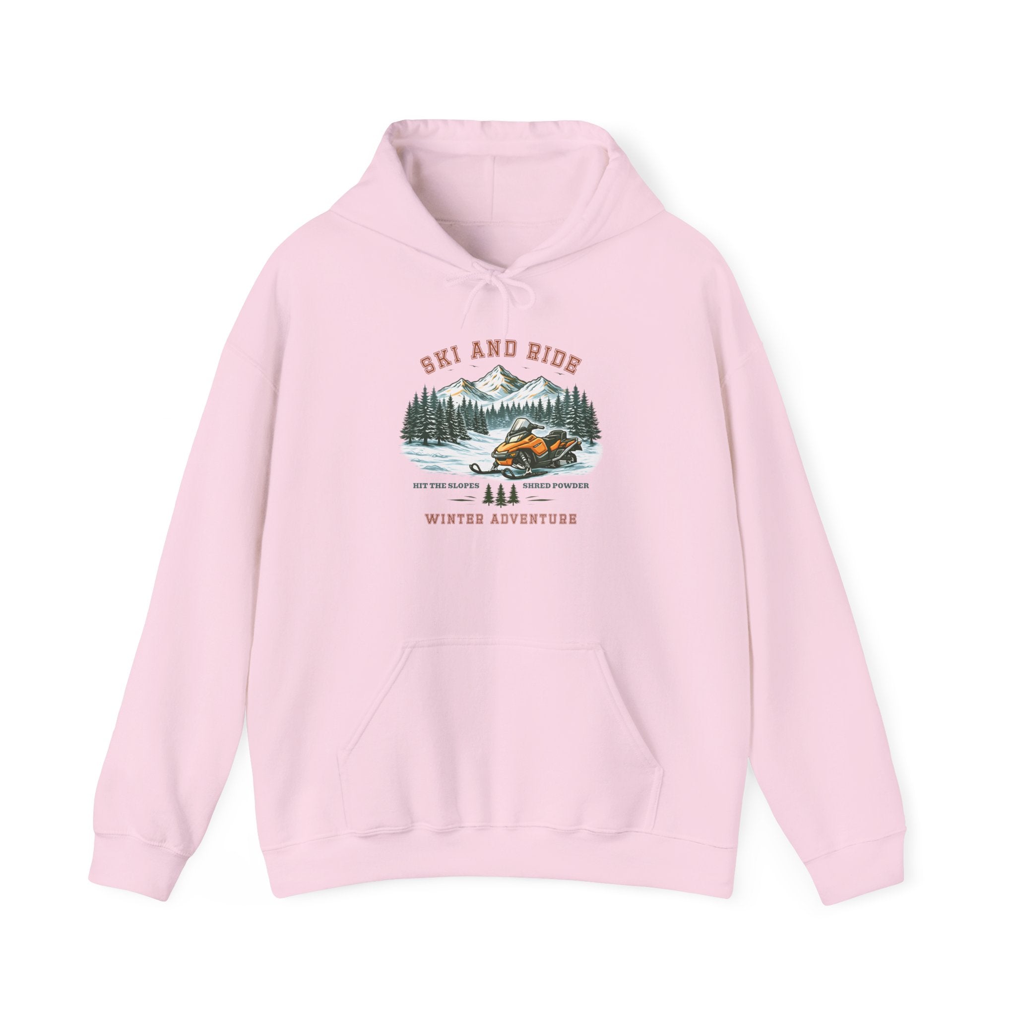 Snowmobile Ski and Ride Hoodie — Vintage Mountain Winter Adventure Pullover