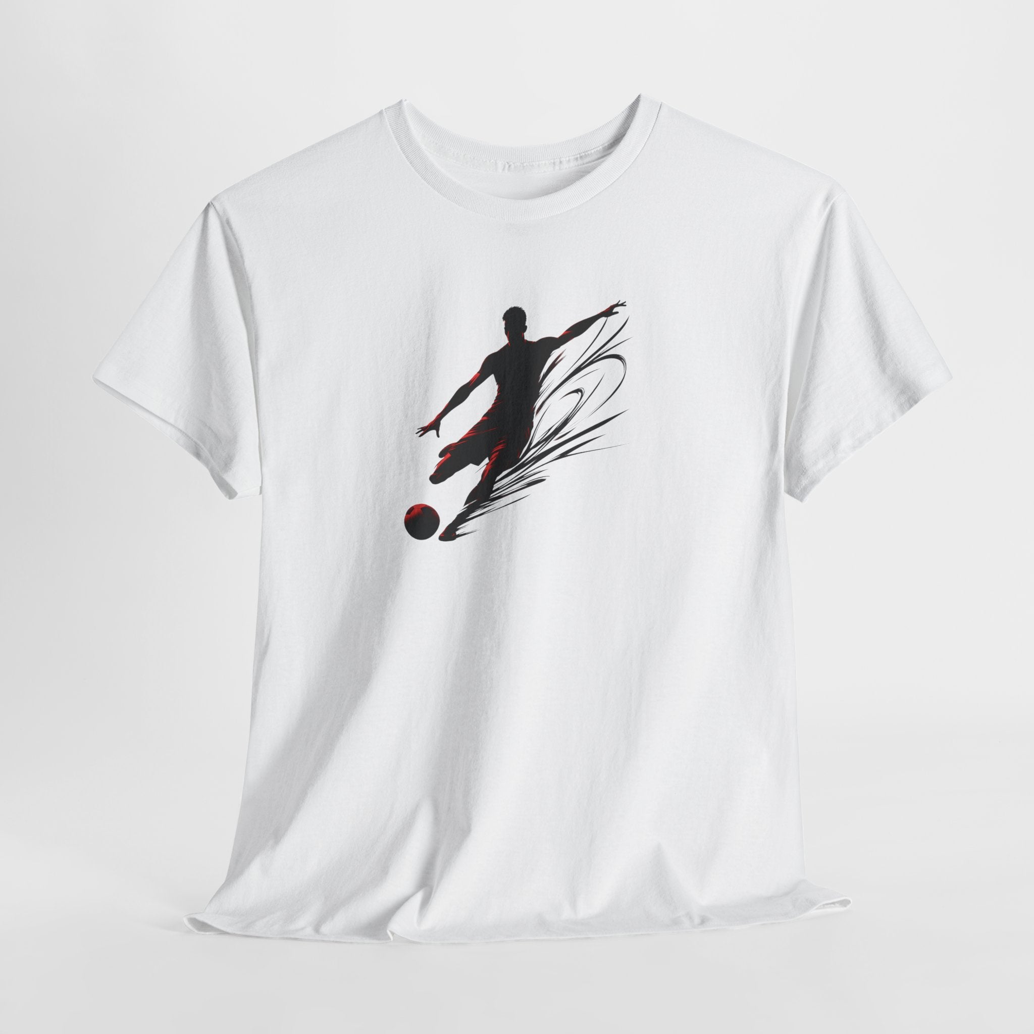 Soccer Player Silhouette Tee — Dynamic Kick Football T-Shirt