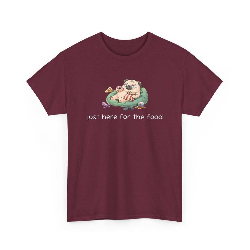 Pug Pizza Tee — "Just Here for the Food" Funny Dog T-Shirt