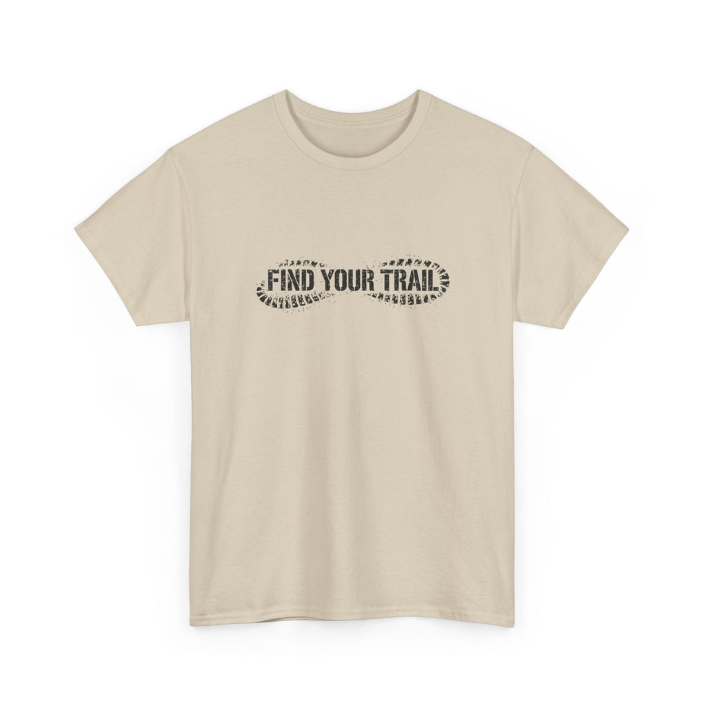 Find Your Trail T-Shirt — Hiking Adventure Tee with Bootprint Design