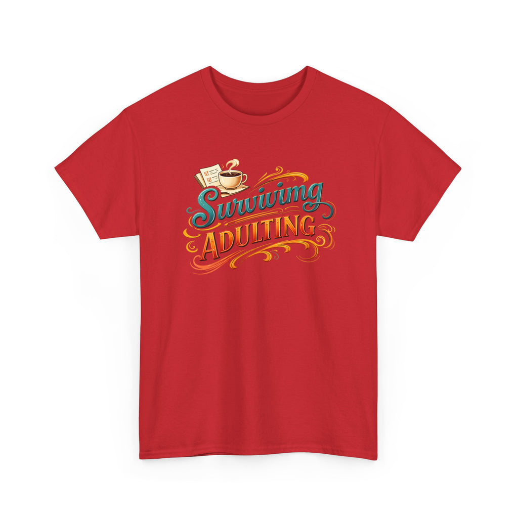 Surviving Adulting T-Shirt — Funny Retro Coffee Graphic Tee for Adults