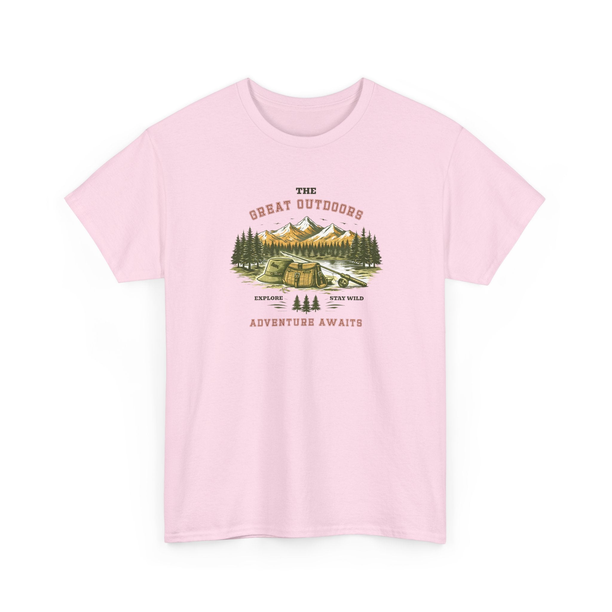 Fishing Camping T-Shirt — "The Great Outdoors: Adventure Awaits" Graphic Tee