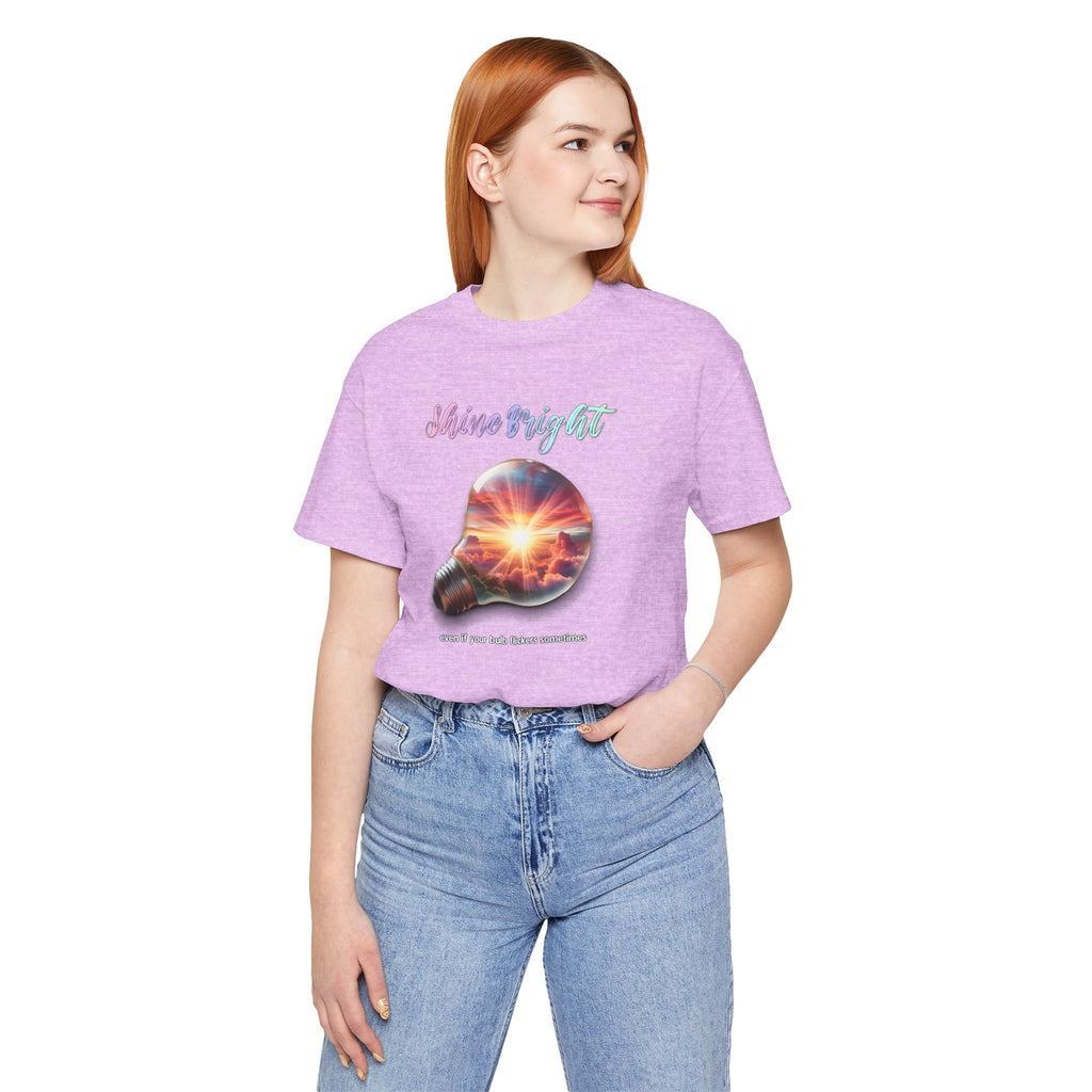 Shine Bright Lightbulb Graphic Tee — Inspirational Sunrise Design