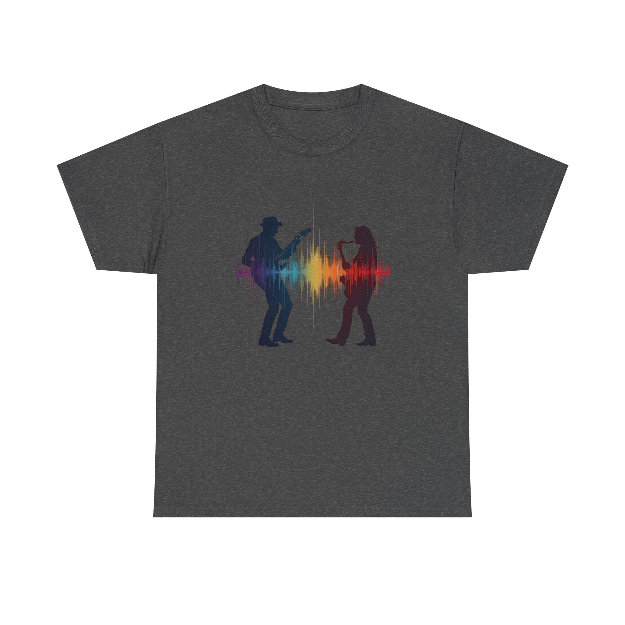 Music Lovers T‑Shirt – Guitarist & Singer Silhouette with Colorful Soundwave