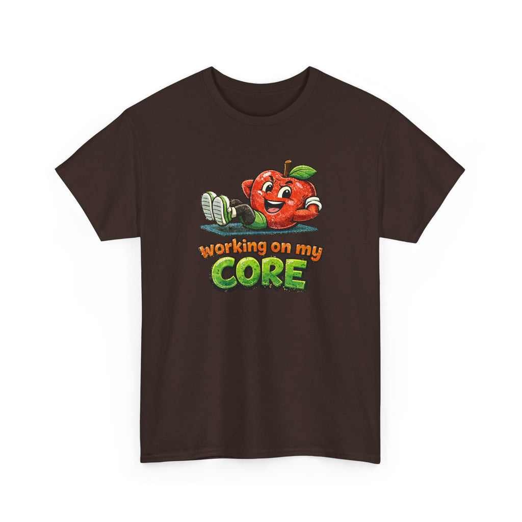 Working on My Core Funny Exercise T-Shirt —  Retro Apple Fitness Tee