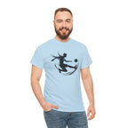 Soccer Player Silhouette Tee — Dynamic Kicking Football Graphic T-Shirt
