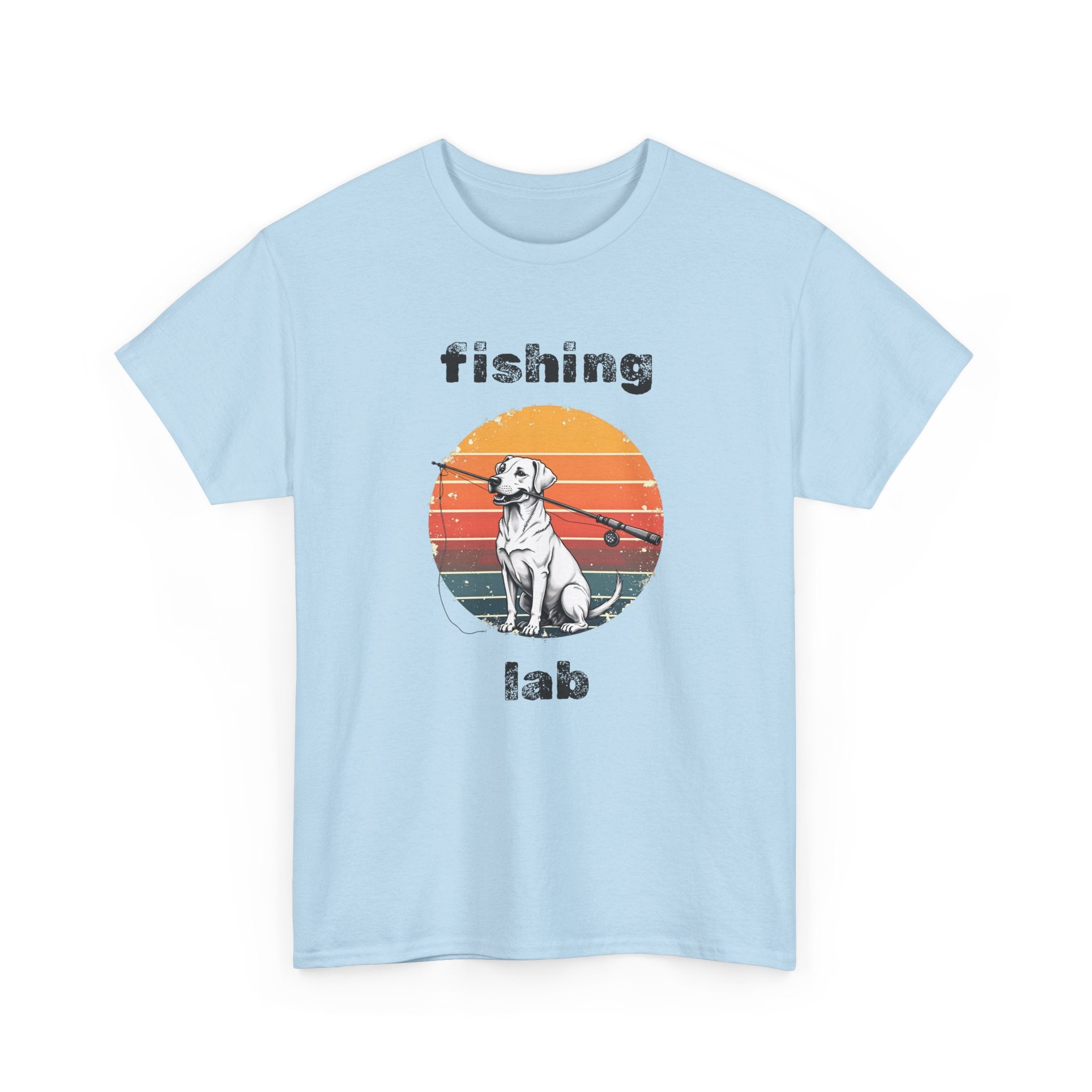 Fishing Lab T-Shirt — Retro Sunset Labrador Fishing Tee for Dog Lovers