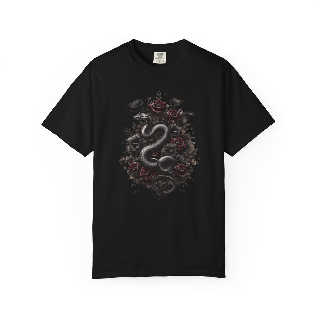 Snake Crest T-Shirt — Gothic Serpent Floral Graphic Tee
