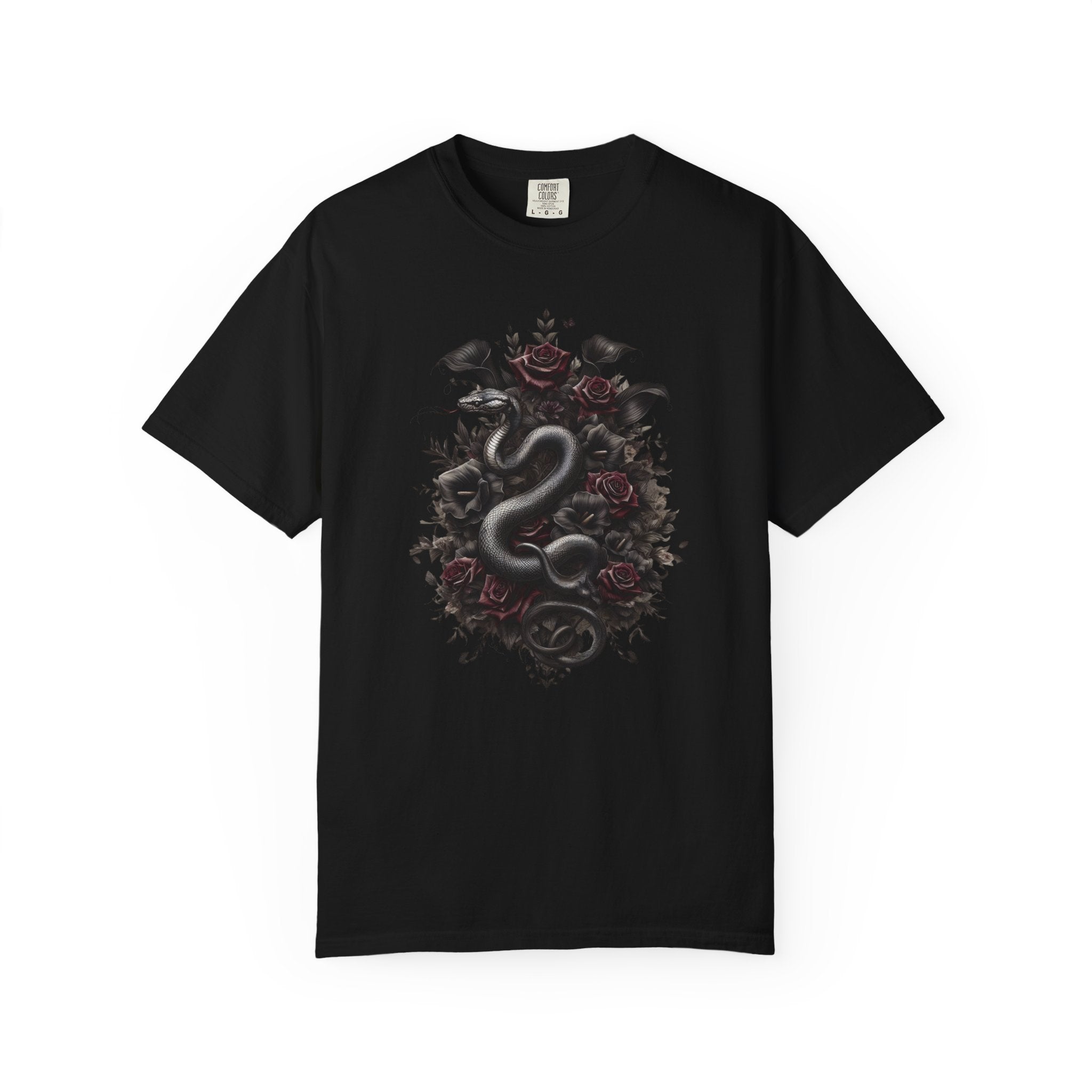 Snake Crest T-Shirt — Gothic Serpent Floral Graphic Tee