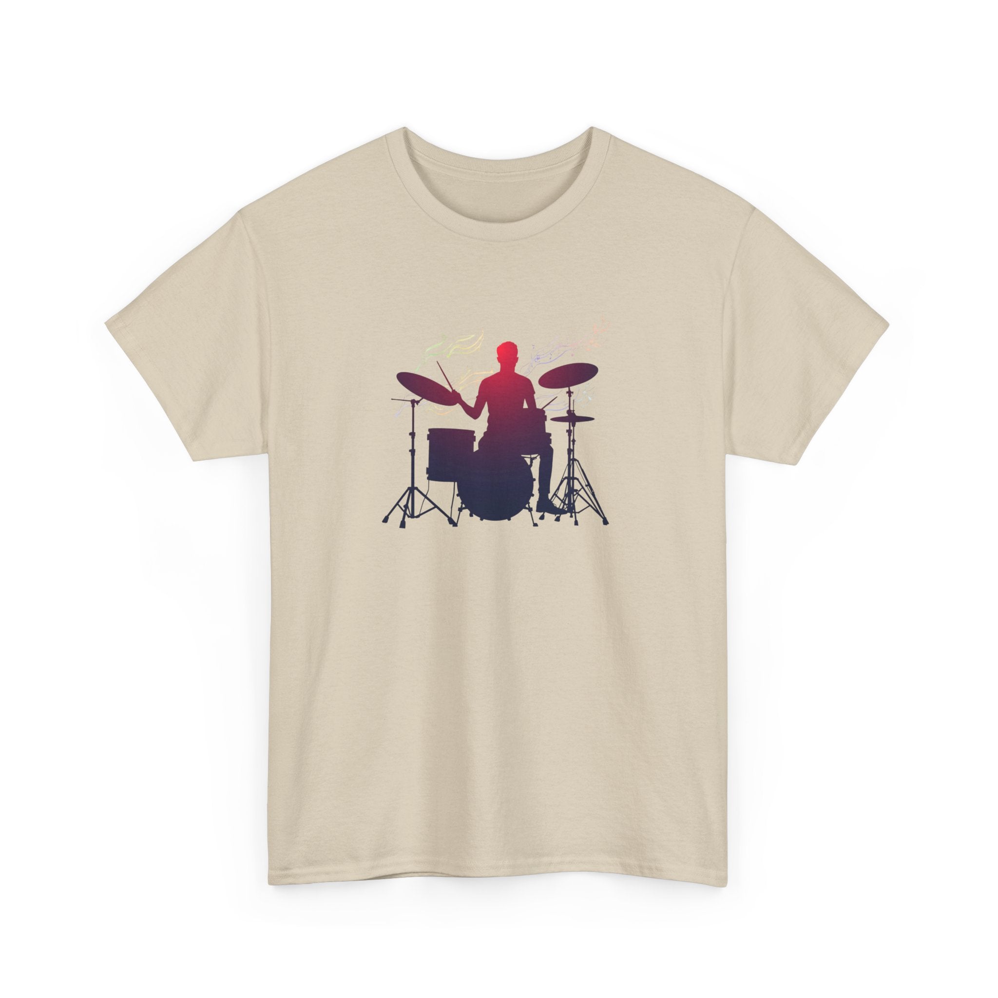 Drummer Silhouette T‑Shirt — Gradient Drum Kit Tee for Musicians & Band Fans
