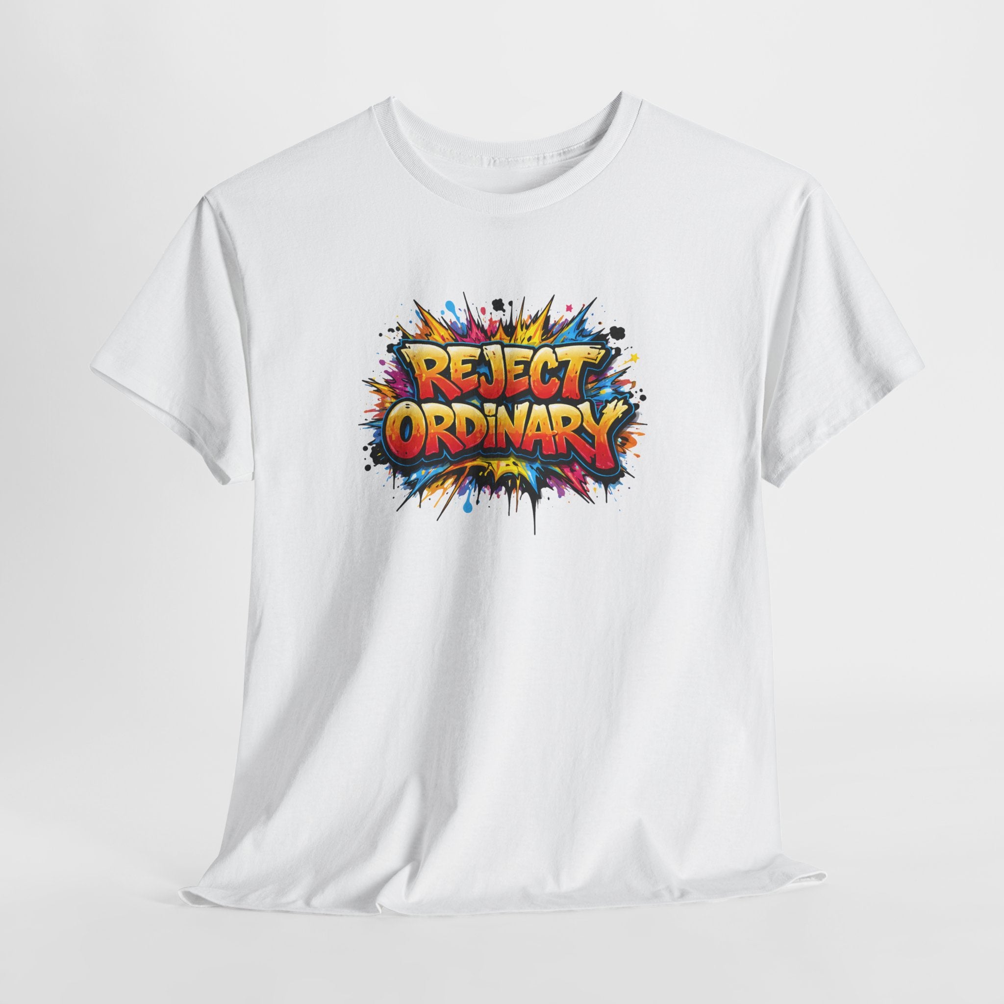 Reject Ordinary T-Shirt — Bold Colorful Graphic Tee for Creative Rebels