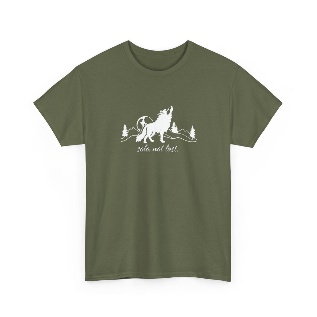Howling Wolf T-Shirt — 'Solo, Not Lost' Mountain Graphic Tee