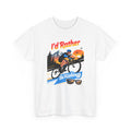White t-shirt with a bicycle graphic and text 'I'd Rather Be Riding' on a white background