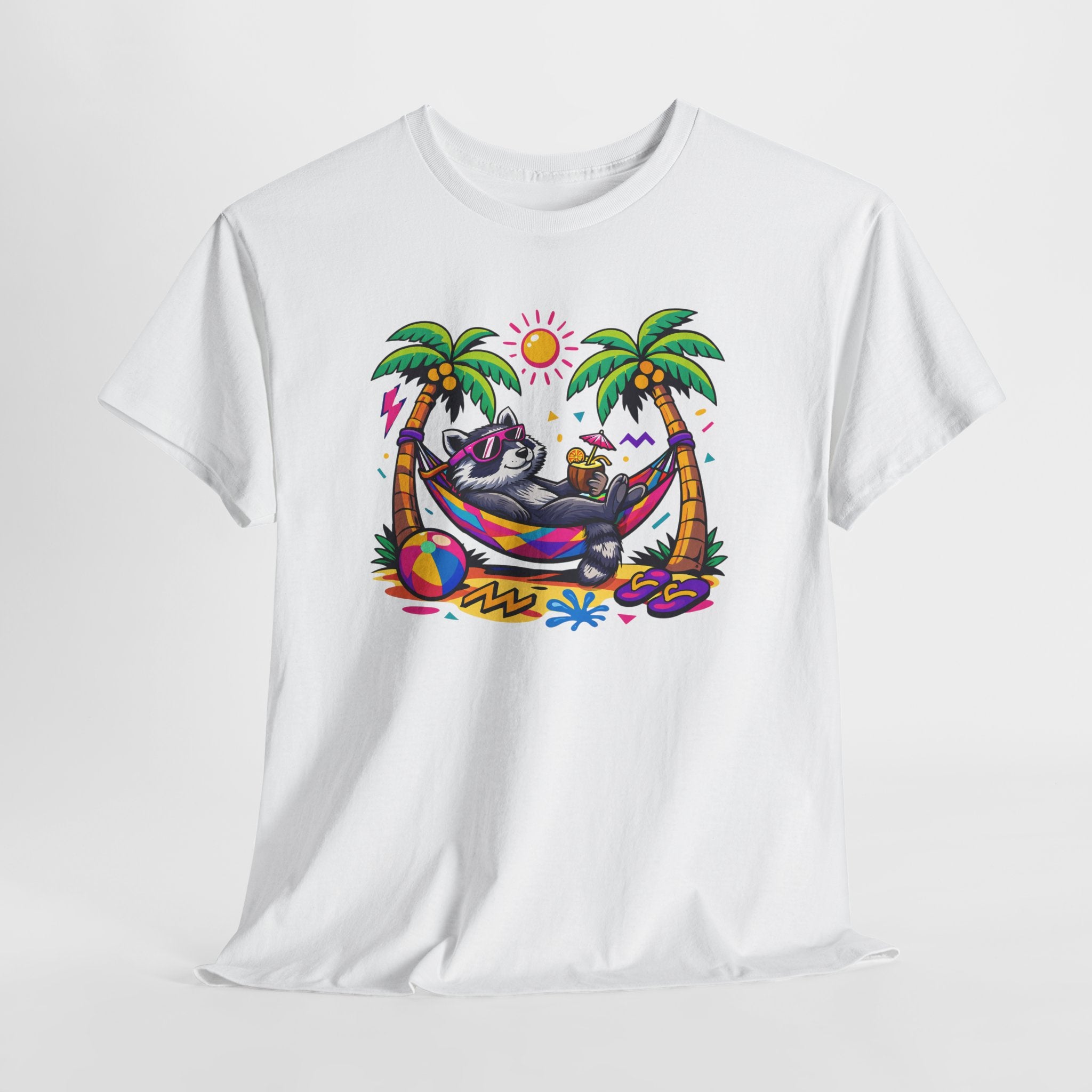 Beach Raccoon Hammock T‑Shirt — Tropical Summer Vibes Graphic Tee