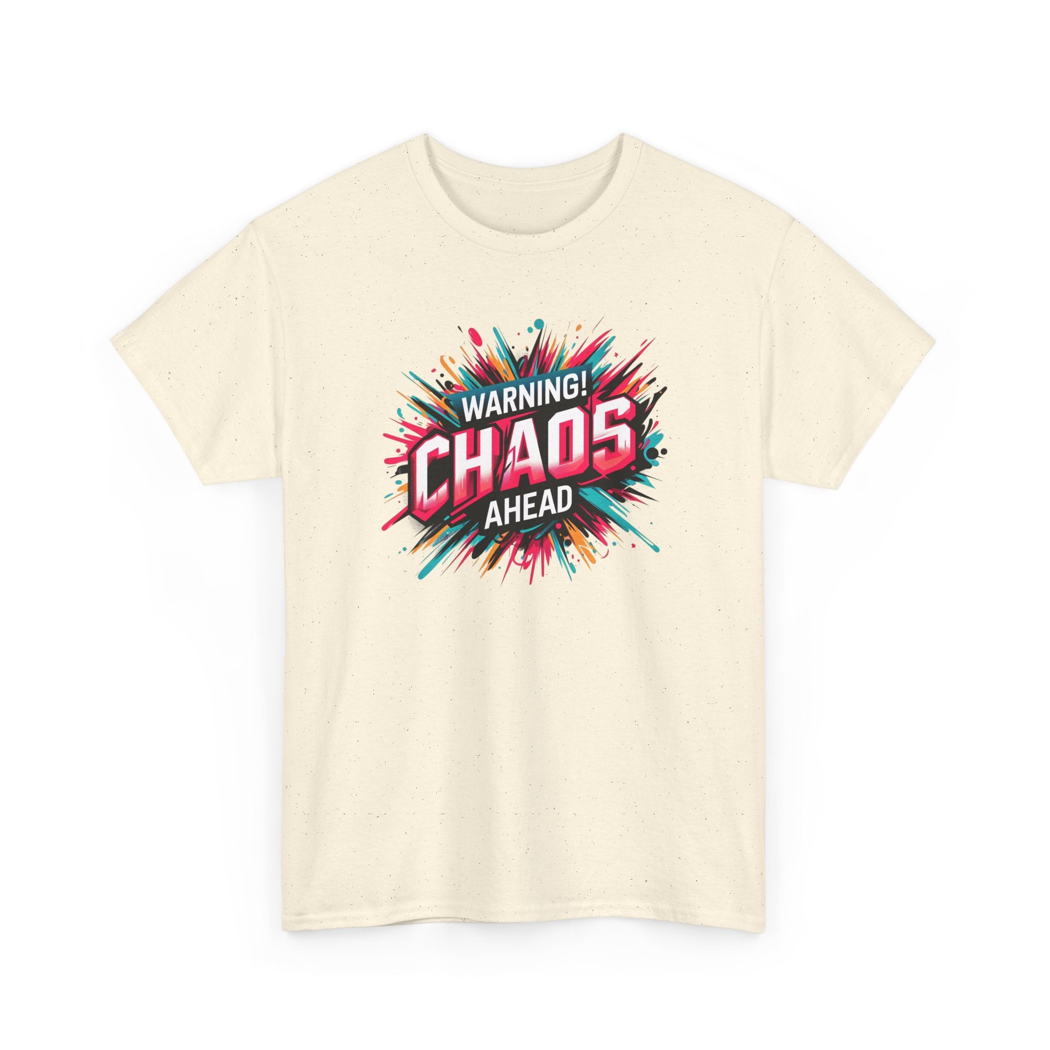 Chaos Ahead Graphic Tee — Warning! Colorful Explosion Design