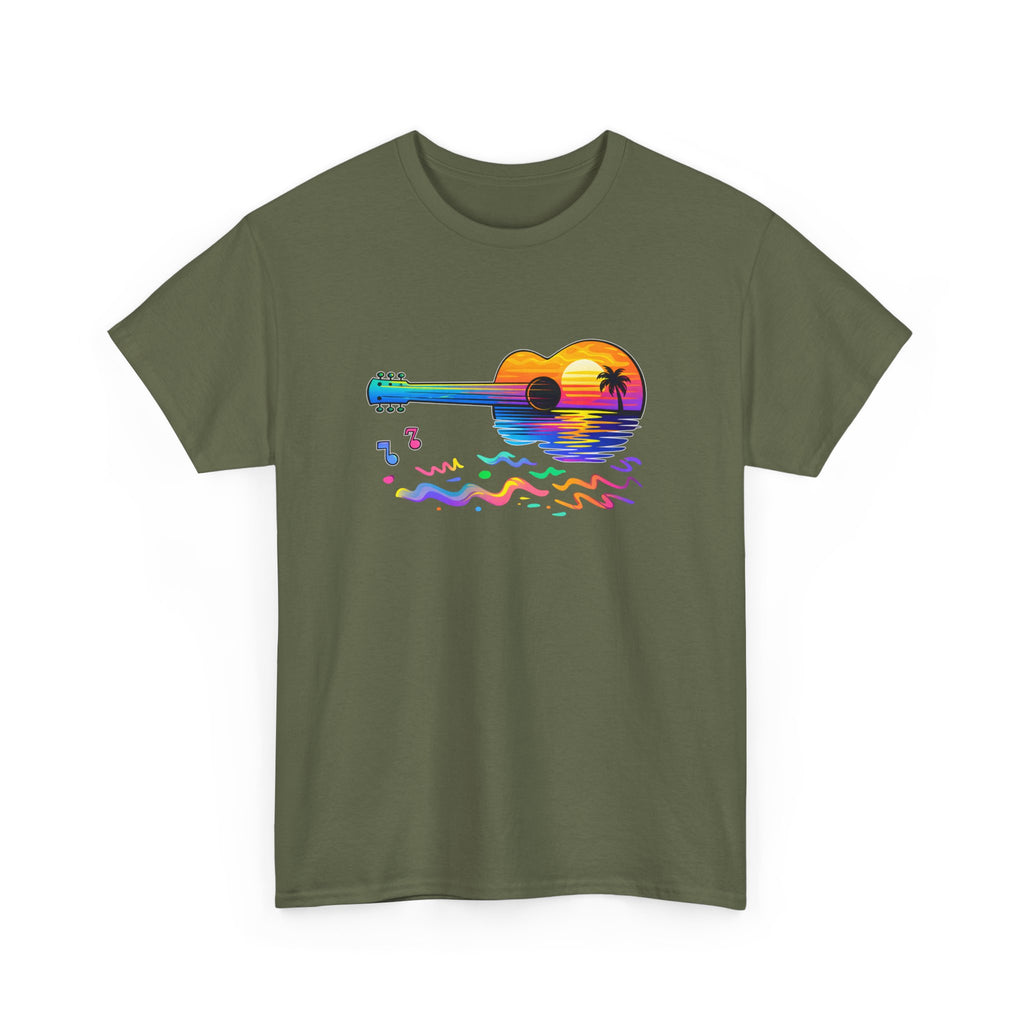 Guitar Sunset T-Shirt — Retro Tropical Sunrise Music Tee