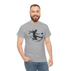 Soccer Player Silhouette Tee — Dynamic Kicking Football Graphic T-Shirt
