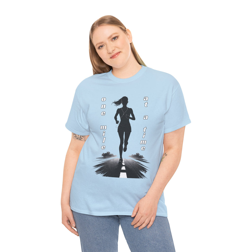 Woman Running Silhouette T‑Shirt – One Mile At A Time Graphic Tee