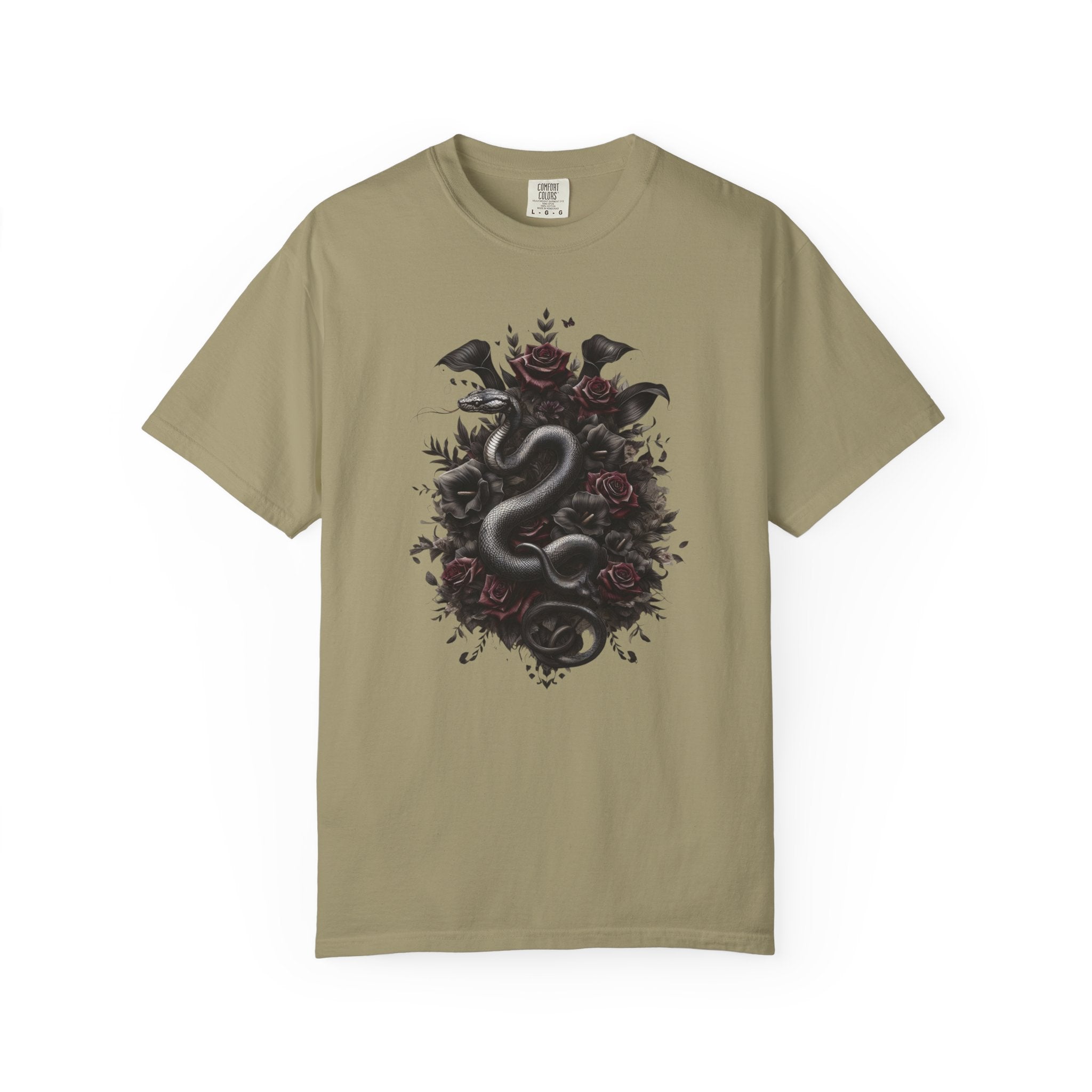 Snake Crest T-Shirt — Gothic Serpent Floral Graphic Tee