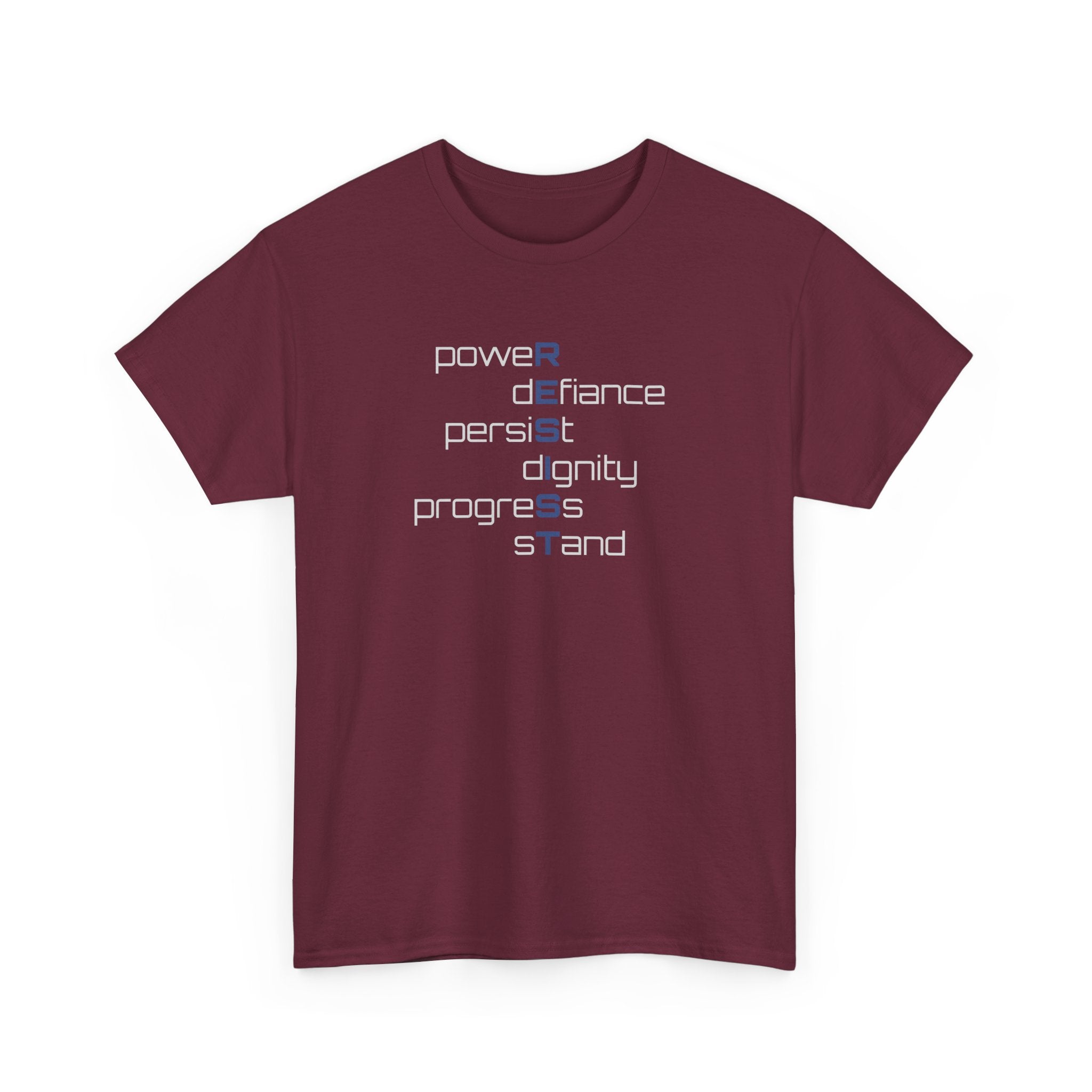 Resist T‑Shirt — 'power defiance persist dignity progress stand' Minimalist Protest Tee